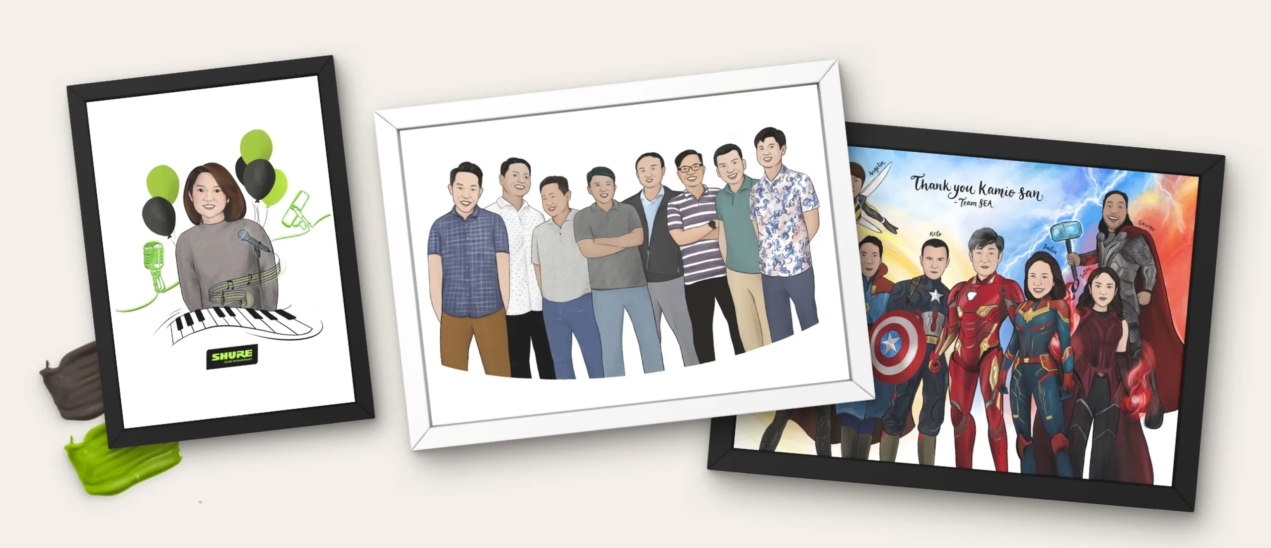 Hand-painted team portraits as a corporate gift