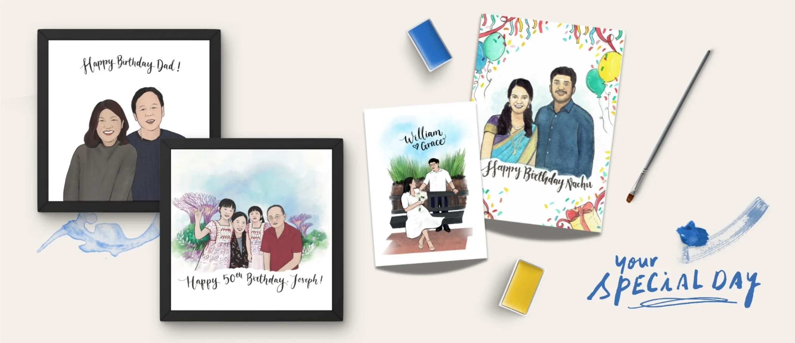 Hand-illustrated family portrait gift