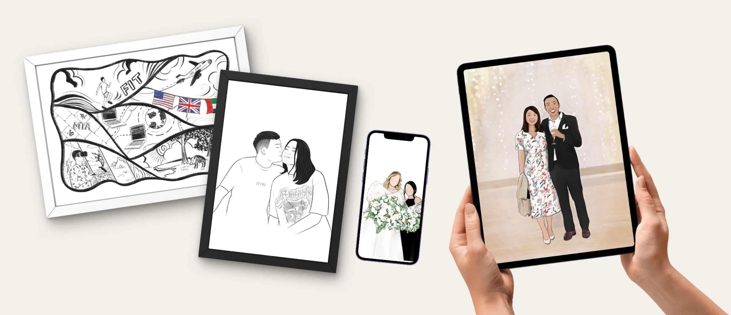 Hand-illustrated digital family portrait delivered as a file