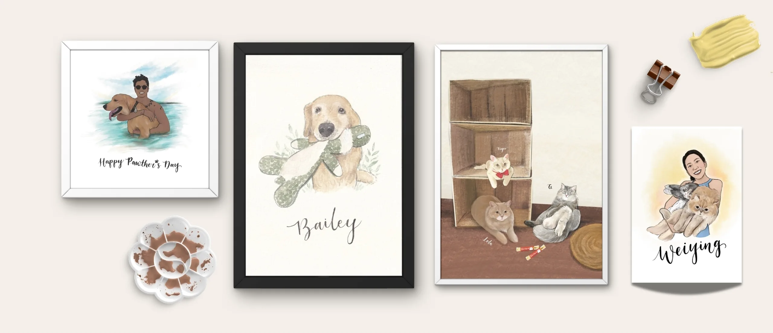 Hand-painted portrait sample with floral detailing