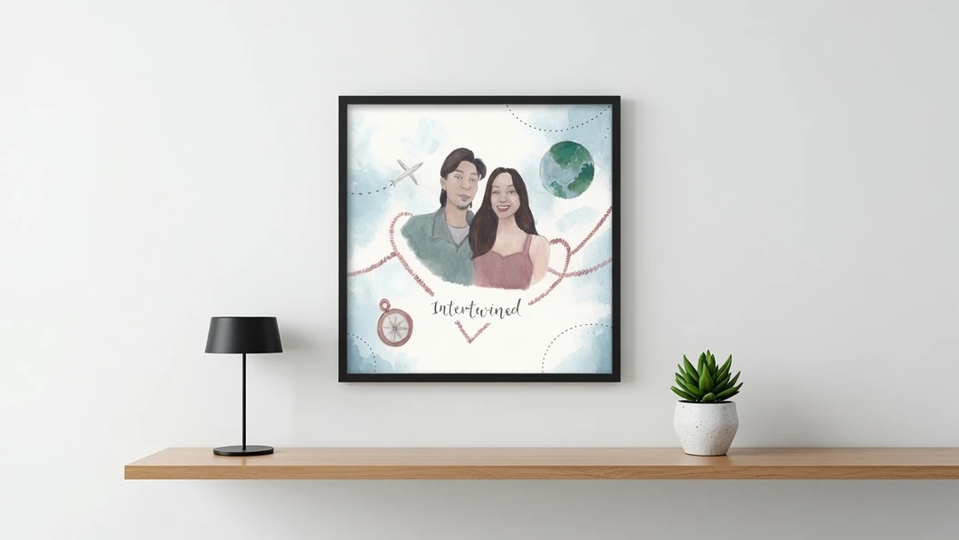 Couple watercolor portrait in 7X7 inch square black frame.jpg