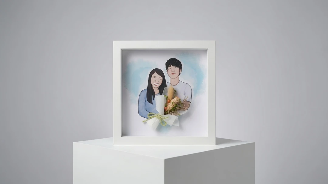couple portrait white shadow frame with mini floral bouquet.jpg