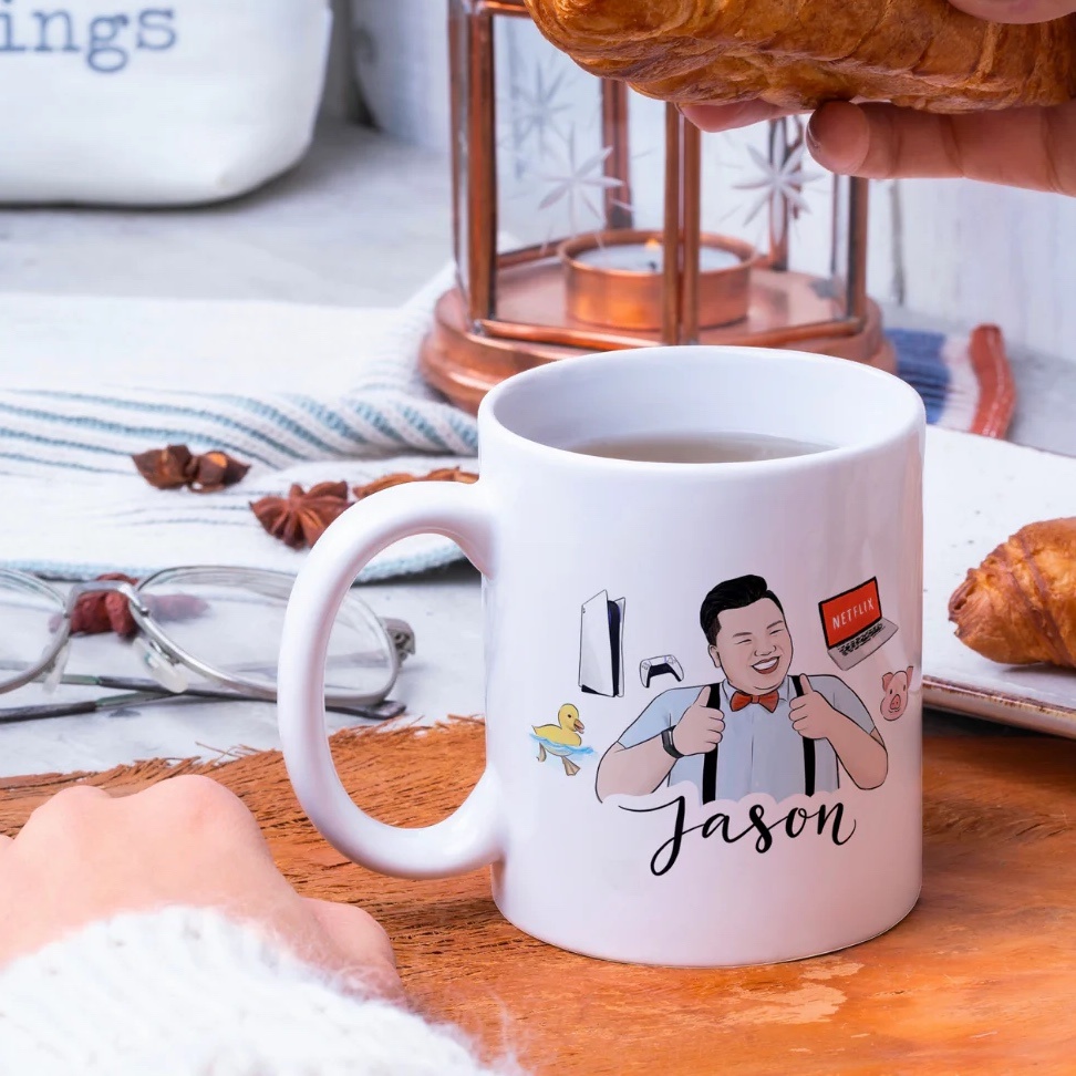 Personalised mug with custom illustrations