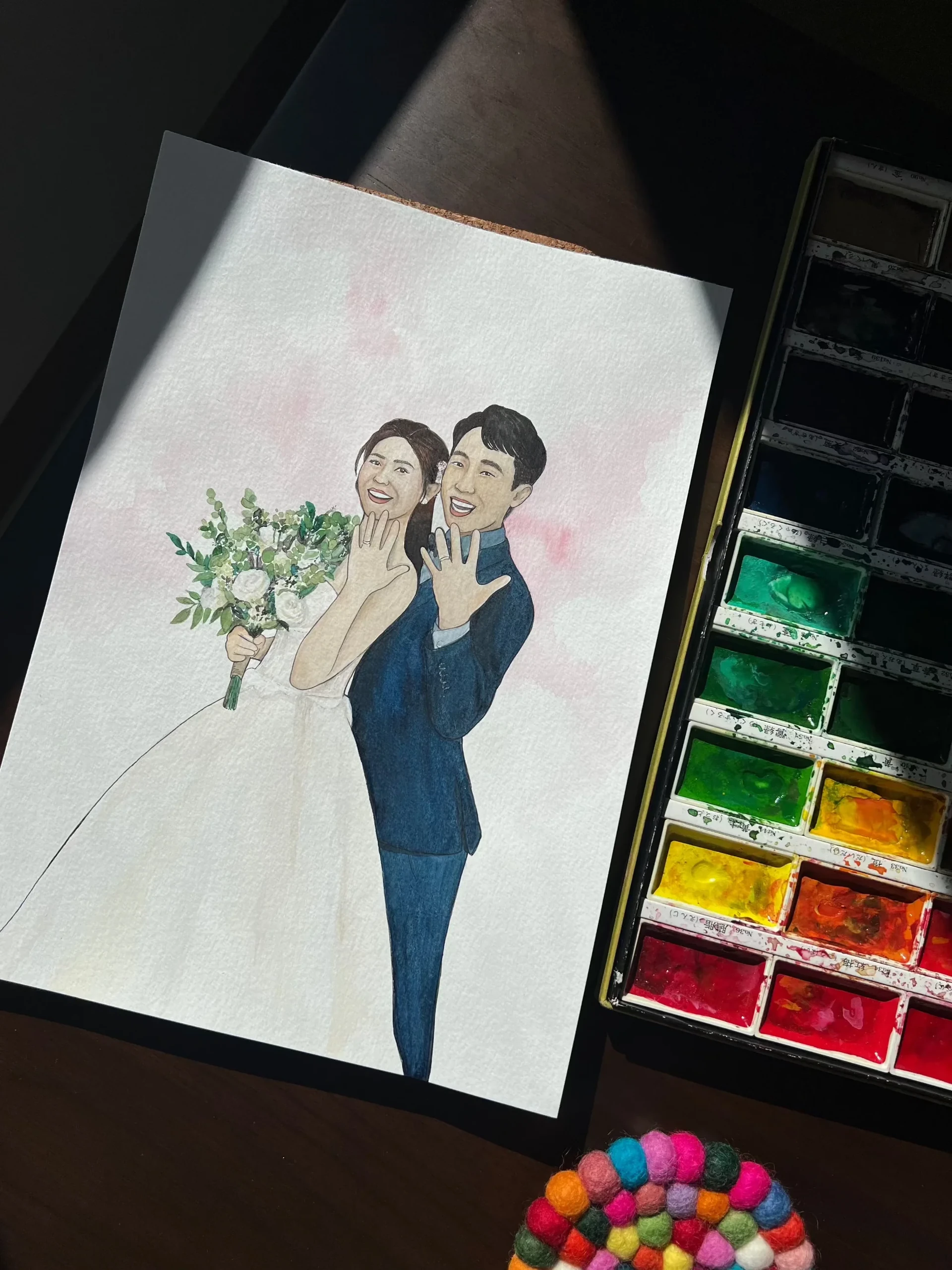 custom wedding couple watercolor painting gift