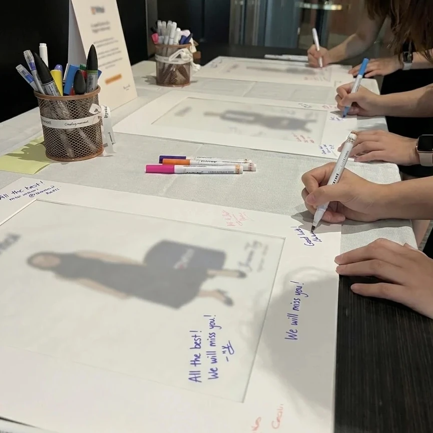 Live portrait interactive activity at a farewell corporate event