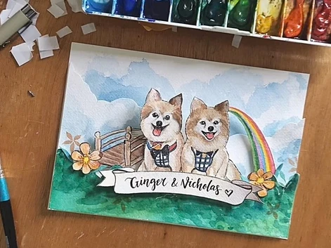 watercolor pet portrait process hand painted