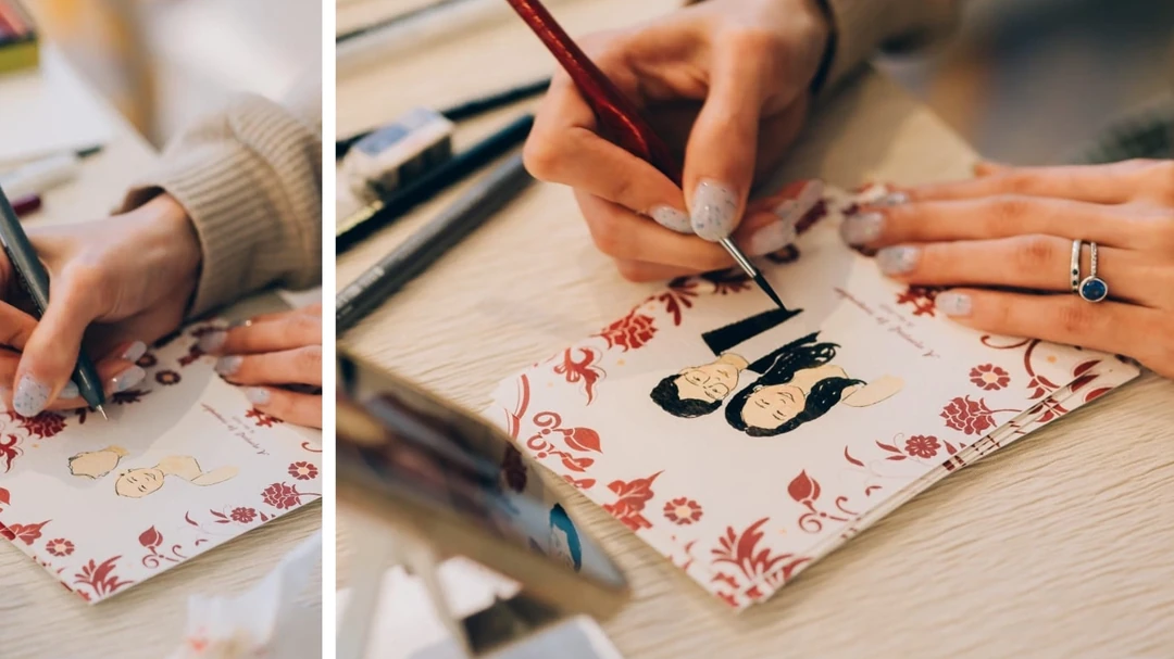guest portrait painting process by local artist