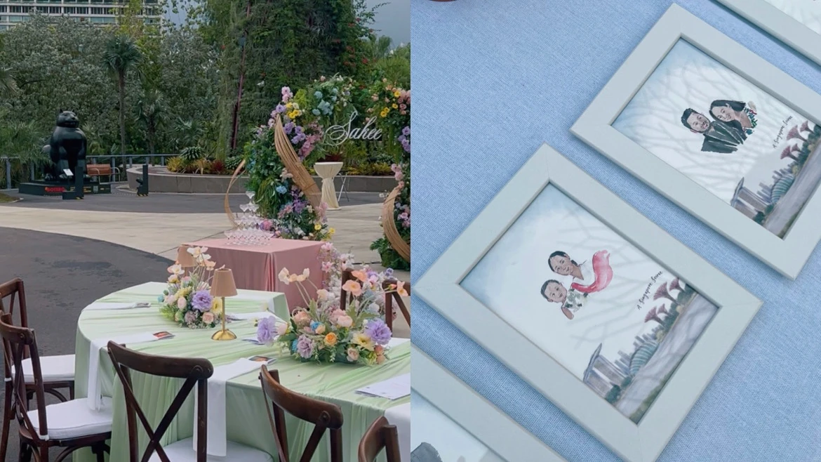 Drawing Live Guest Portraits at a Birthday Celebration in Gardens by the Bay