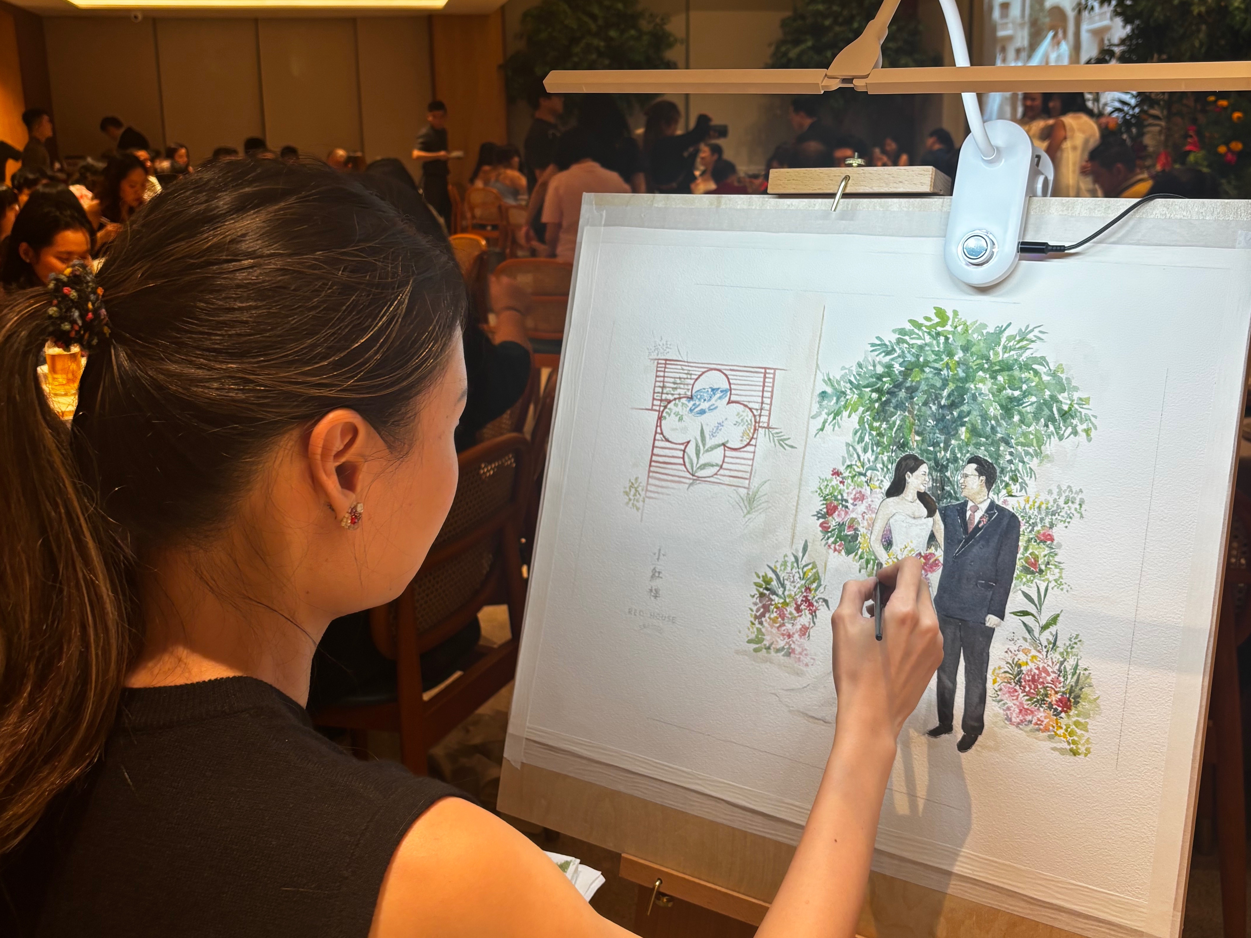 Live couple watercolor painting process